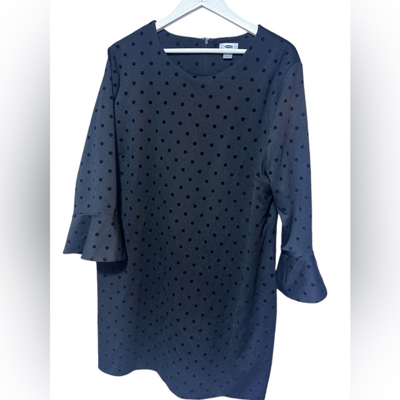 Old Navy Black Sheath Dress W/Flutter 3/4 Sleeve XXL Black On Black Dot Design - Picture 2 of 12
